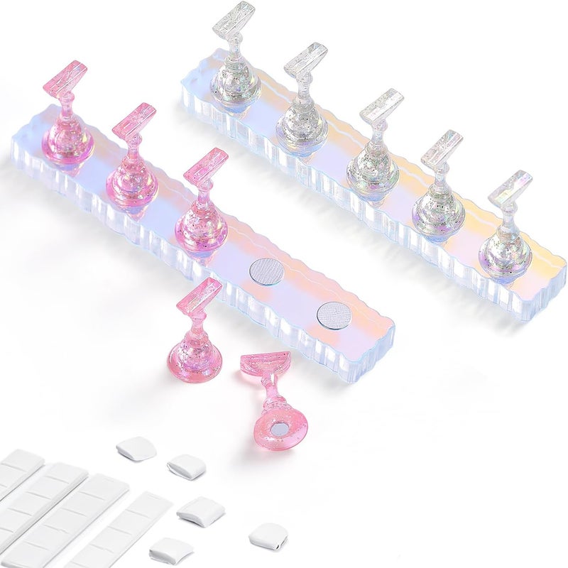 Etercycle 2 Set Nail Holder for Display Painting Nails - Aurora Acrylic Magnetic Practice Nail Stand Set - Fake Nail Holder for Press On Nails with Reusable Adhesive Putty (Aurora Pink) - Image 1